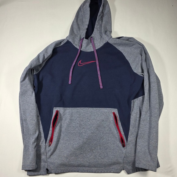 Nike Other - Nike Mens Colorblock Therma-FIT Hoodie Navy Gray Pink Swoosh Pullover XL